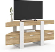 Mobile TV angolare PHOENIX 110 cm con cassetto in legno e bianco