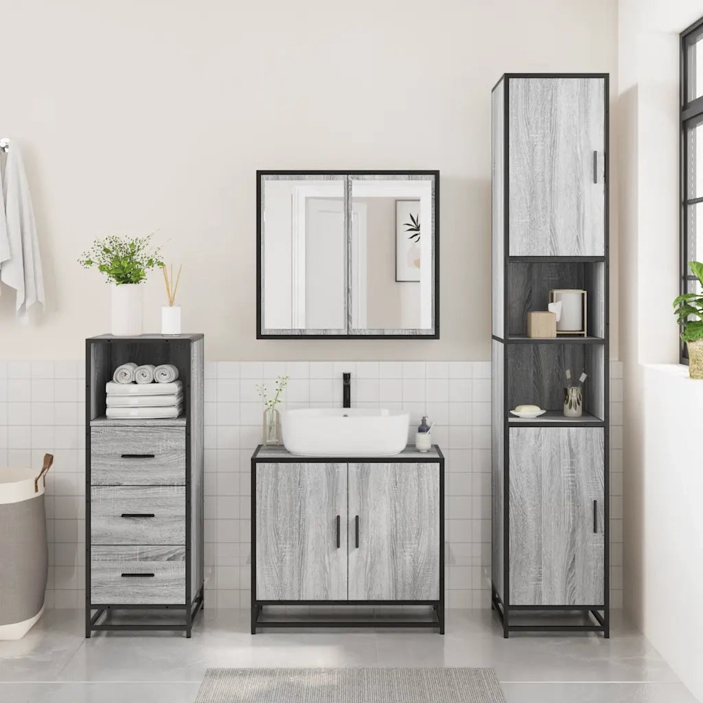 Armadietto Bagno Grigio Sonoma 35x37,5x100 cm Legno Multistrato 849252