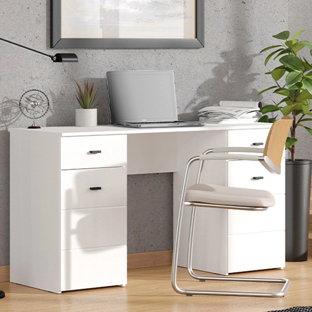 Ziro, Scrivania 2 Cassetti, 140x50x77h cm Bianco Opaco