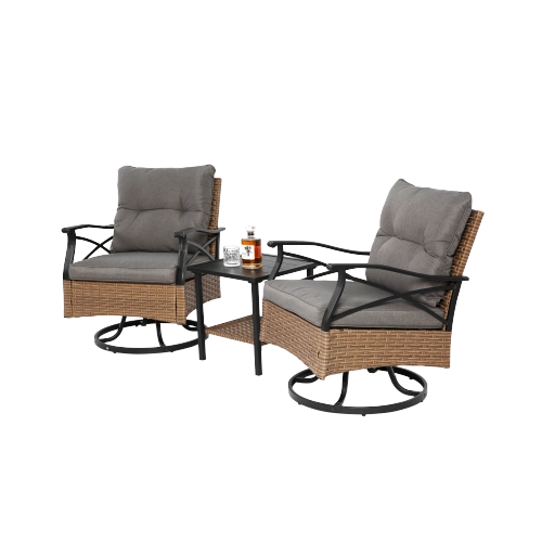 Set 3 Pezzi da Giardino con 2 Sedie a Dondolo Girevoli e Tavolino ¨C MINIMAL ¨C Polyrattan Marrone