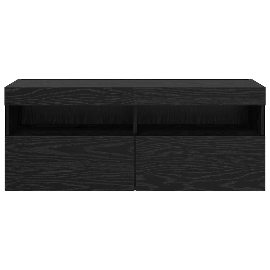 Mobile TV da parete con LED Rovere Nero 100 x 30 x 40 cm 882985