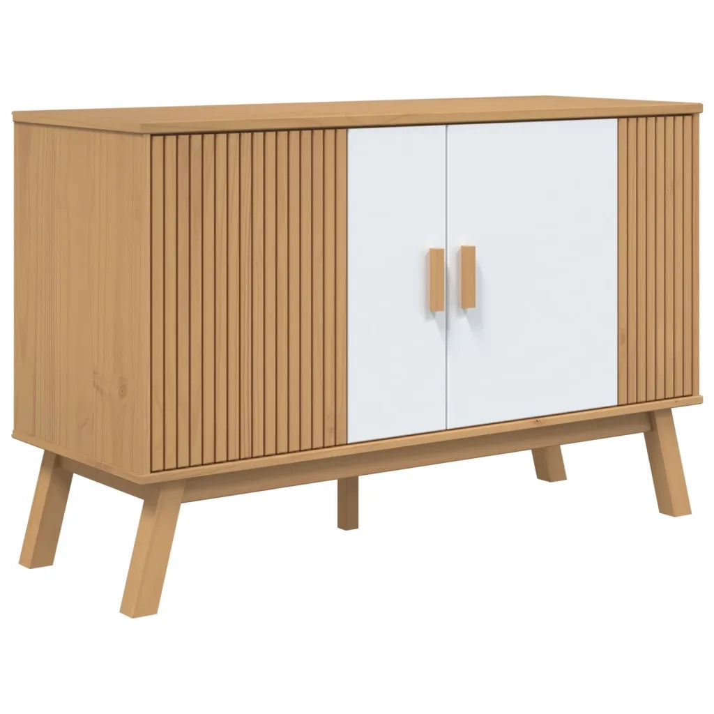 Credenza-Buffet-Armadio da cucina OLDEN Bianca e Marrone 114x43x73,5 cm Massello di Pino