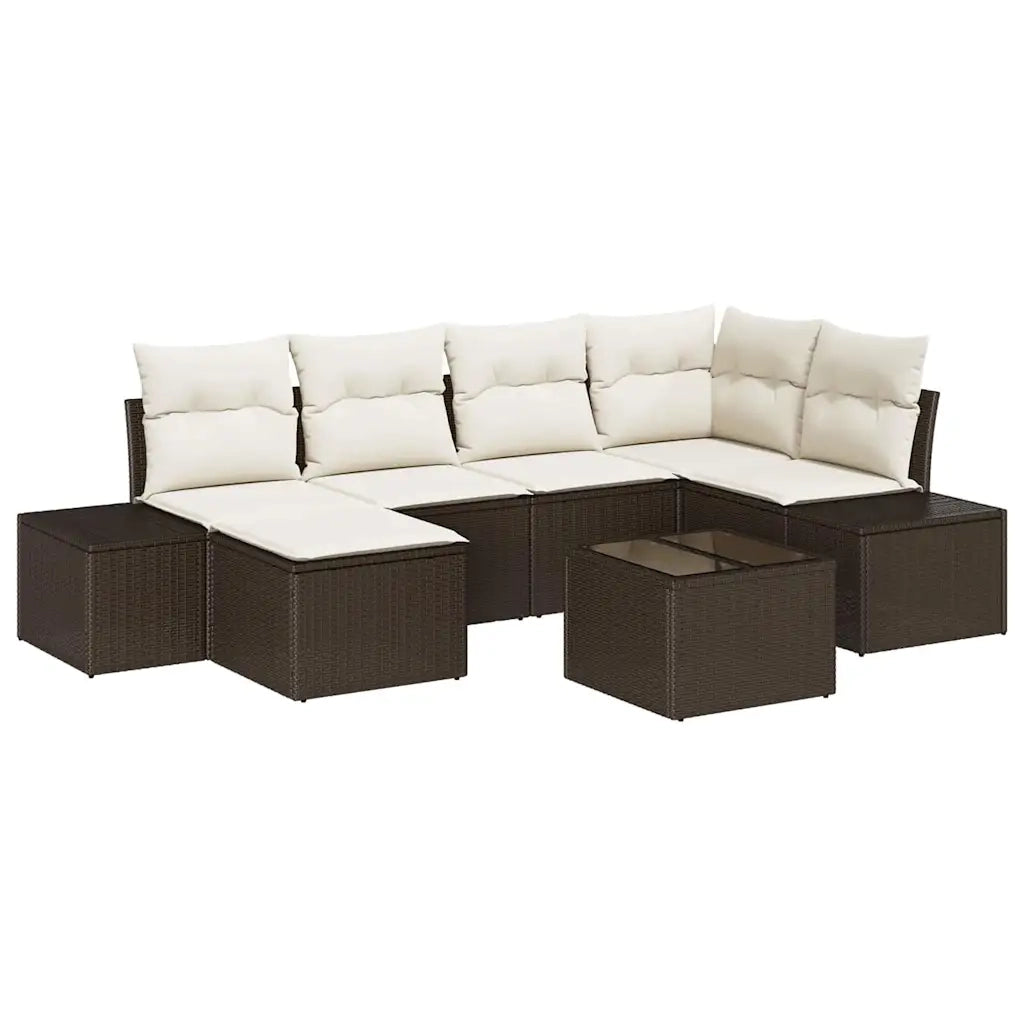 Set Divano da Giardino 7 pcs Marrone e Crema polyrattan