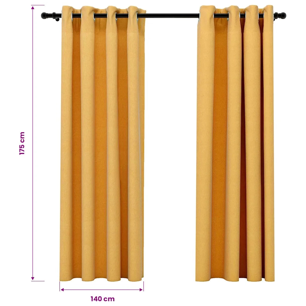 Tende Oscuranti Effetto Lino con Occhielli 2pz Gialle 140x175cm 321192