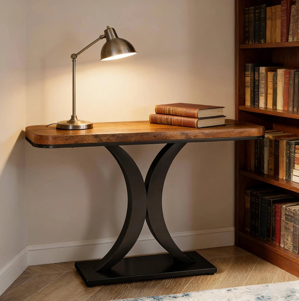 Tavolo consolle industriale 100 x 29,5 cm in marrone rustico e nero
