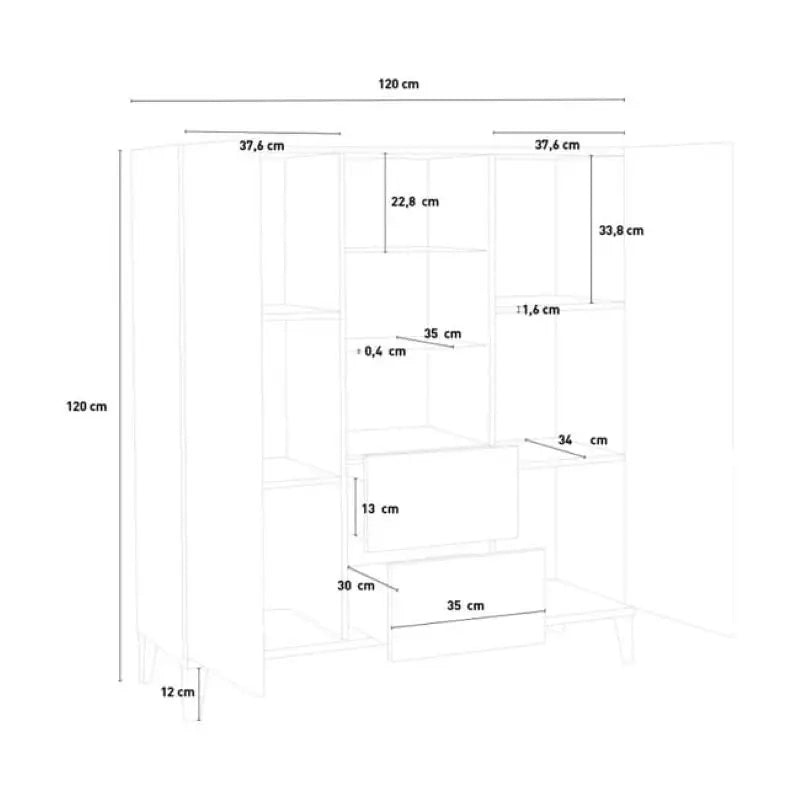Madia vetrina 120x40cm 2 ante 2 cassetti ripiani in vetro design Valerie