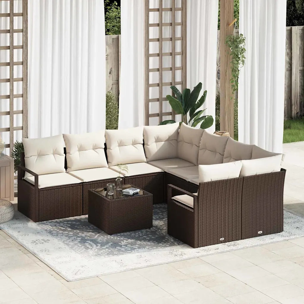 Set di divani con cuscino 9 pcs Marrone e Crema polyrattan 3346318