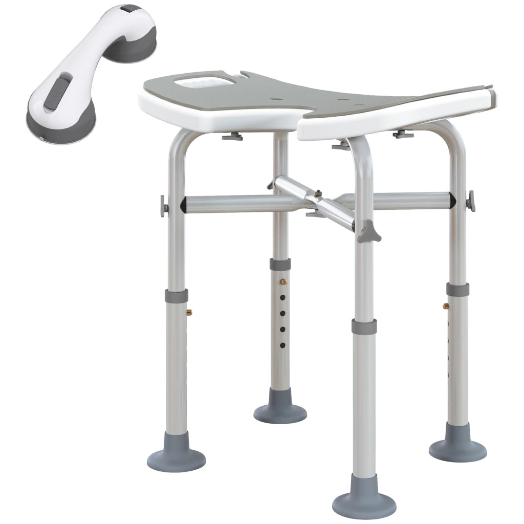 Sgabello da doccia con altezza regolabile e barra di supporto ¨C zephmum ¨C grigio 39-51.5 cm