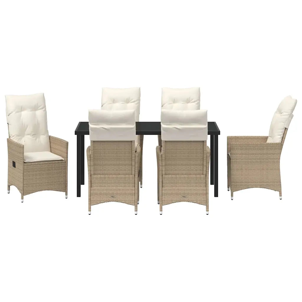 Set da Pranzo per Giardino con cuscino 7 pcs Beige polyrattan