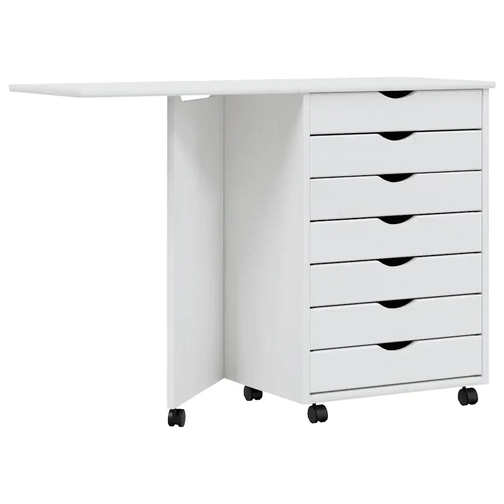 Mobiletto su ruote con scrivania pieghevole vano portaoggetti organizzato 105,5 x 39 x 74,5 cm legno di pino bianco 02_0047169