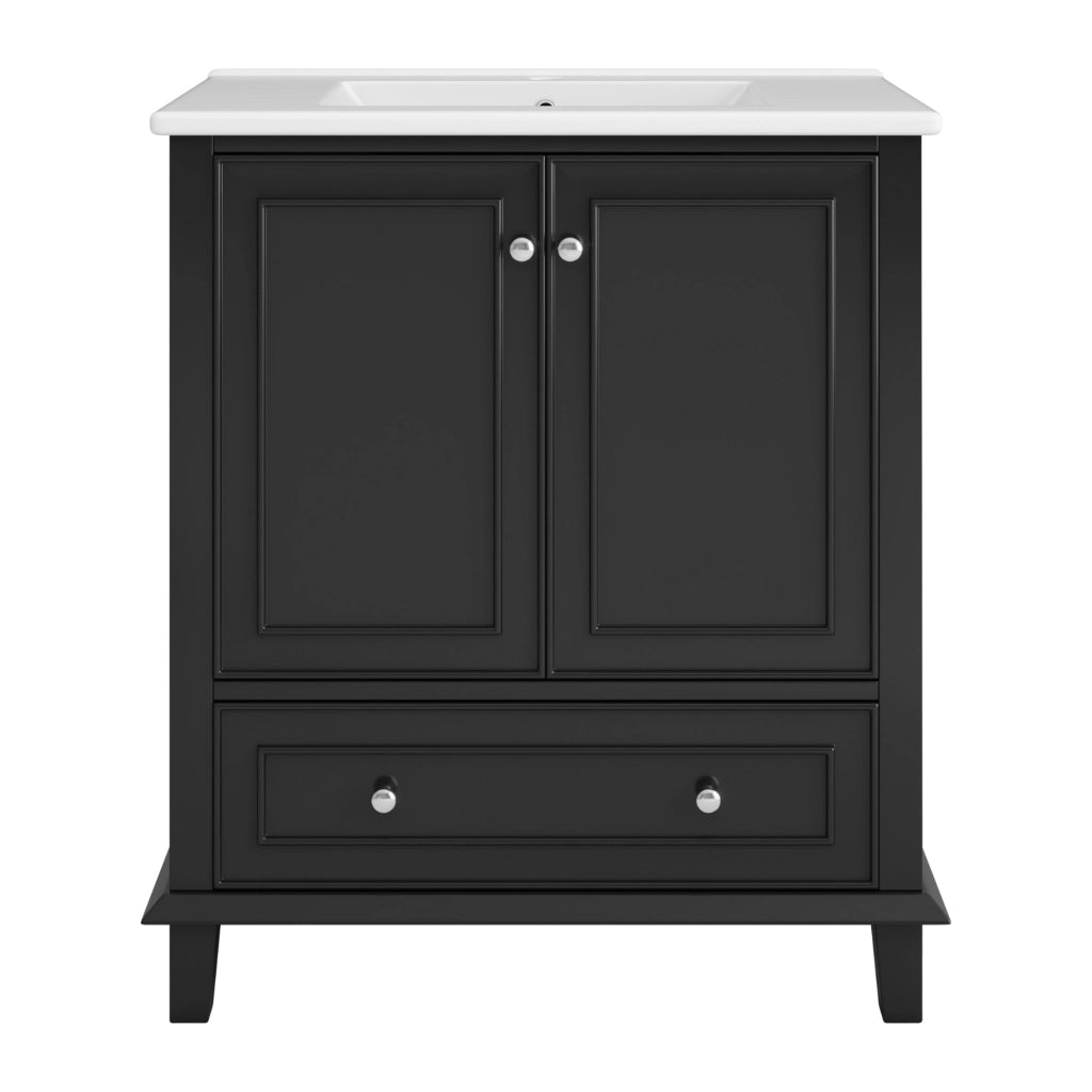 Mobile bagno con lavabo integrato 73x45x87 cm, MDF e ceramica, 2 ante e 1 cassetto, nero