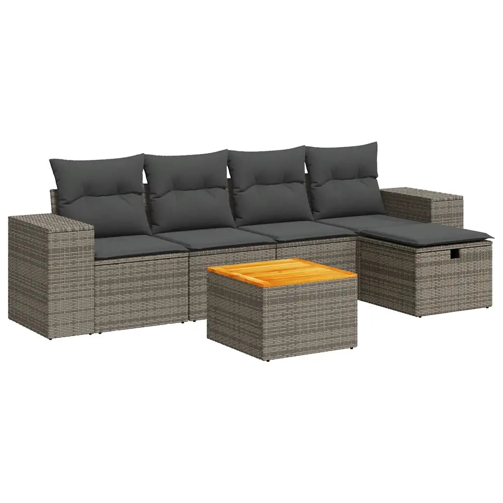 Set Divano da Giardino 6 pz con Cuscini Grigio in Polyrattan 3325868