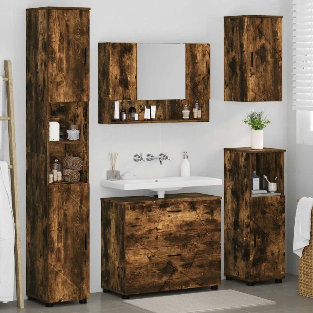 Set di mobili per il bagno con cassetto 5 pcs Rovere fumé