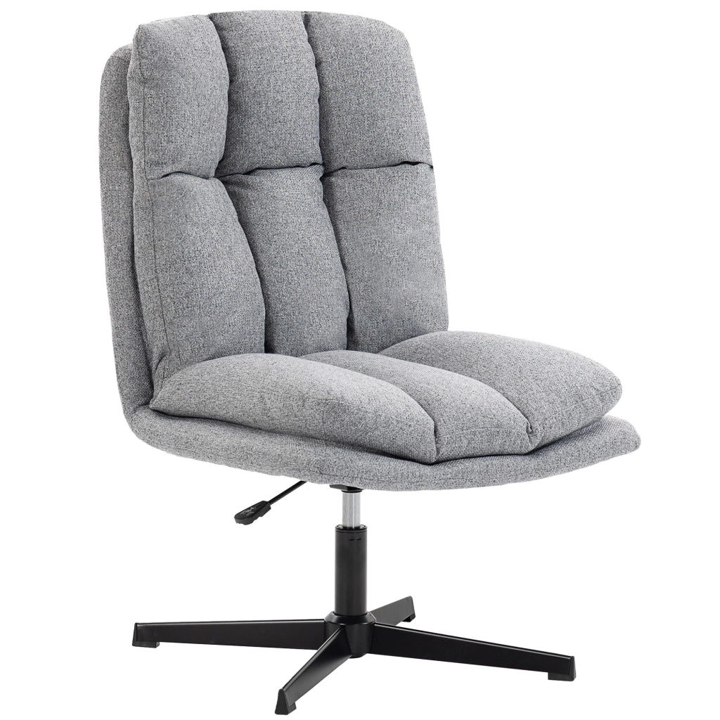 Poltrona Girevole Regolabile in Altezza ¨C Zephmum ¨C Tessuto Lino Grigio Chiaro Base Metallo