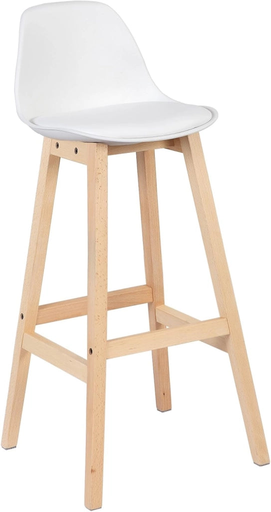 Sgabello da Bar Sedia Alta Cucina Ristorante con Schienale Poggiapiedi PU Legno Moderno 4 Pezzi Bianco, BH44ws-4