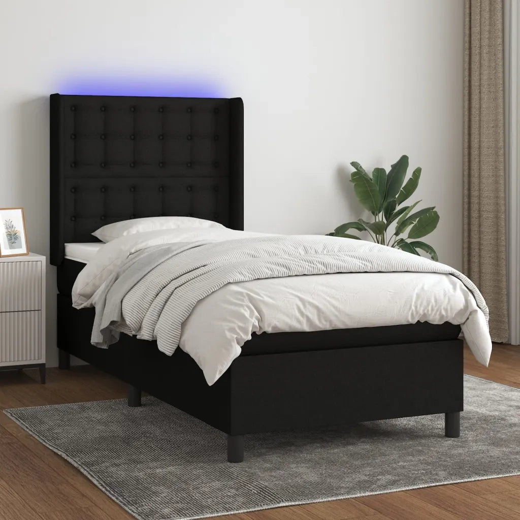 Letto a Molle con Materasso e LED Nero 100x200 cm in Tessuto 3138615