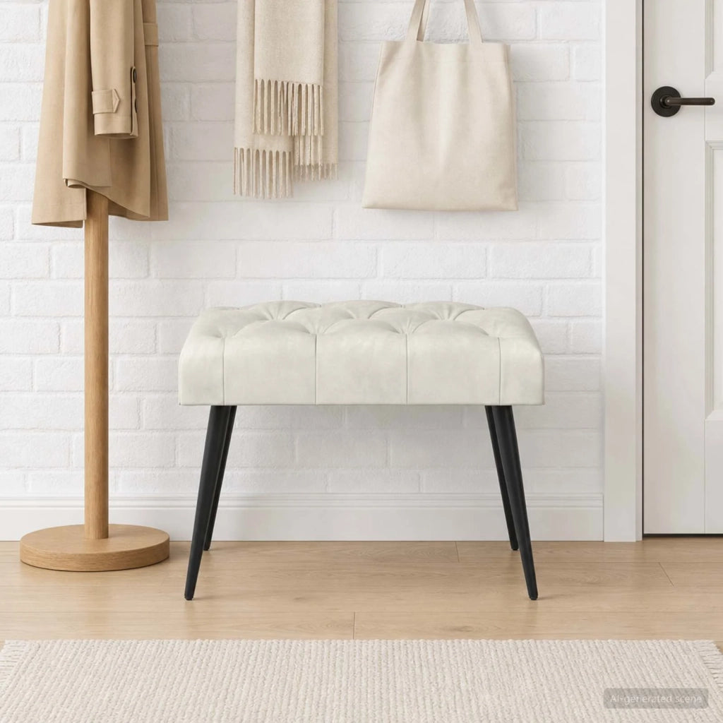 Panchina con bottoni imbottiti Crema 60 x 40 x 45 cm Velluto 42038551