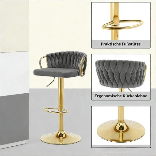 SGABELLO DA BAR Girevole regolabile 77-98 cm in velluto grigio scuro Set da 2 pezzi