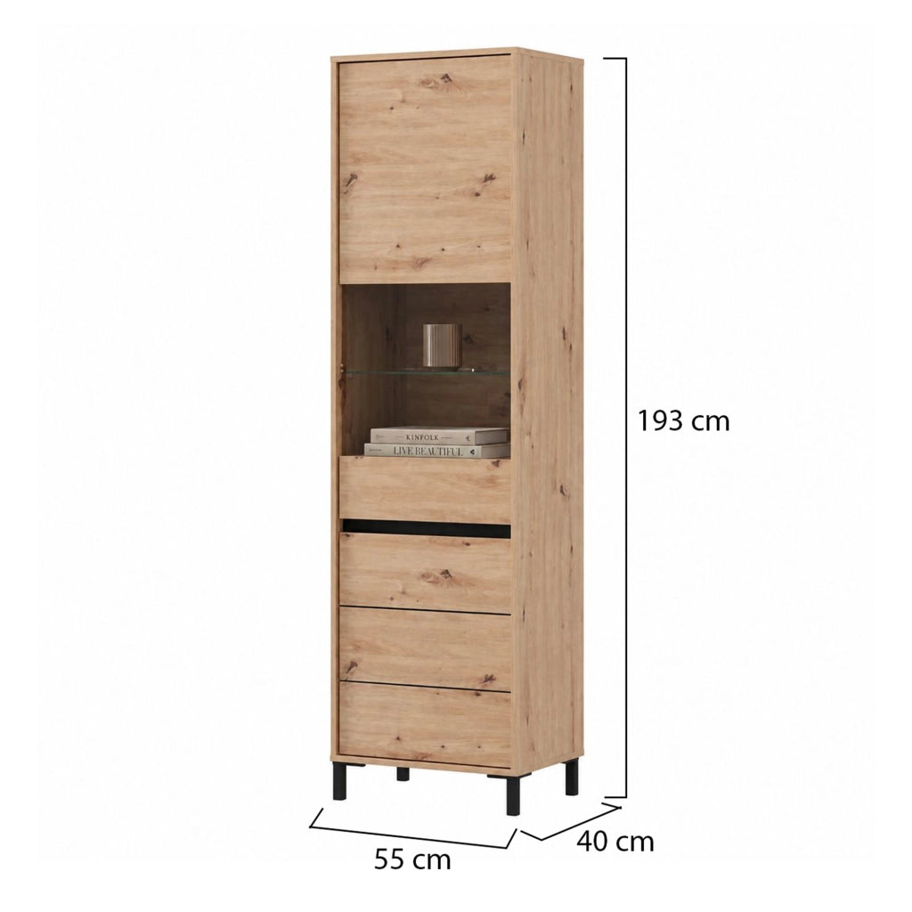 Mobile Espositore Ovodda, Vetrina 4 Ripiani, 55x40x193h cm Marrone Rovere Nodi