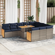 Set Divani Giardino 11 pz con Cuscini Polyrattan Acacia Grigio 3327764