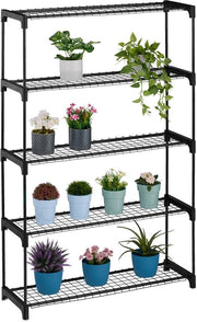 Sostegno per piante per vasi in metallo e plastica - Dimensioni: 140x91x28 cm, colore nero.