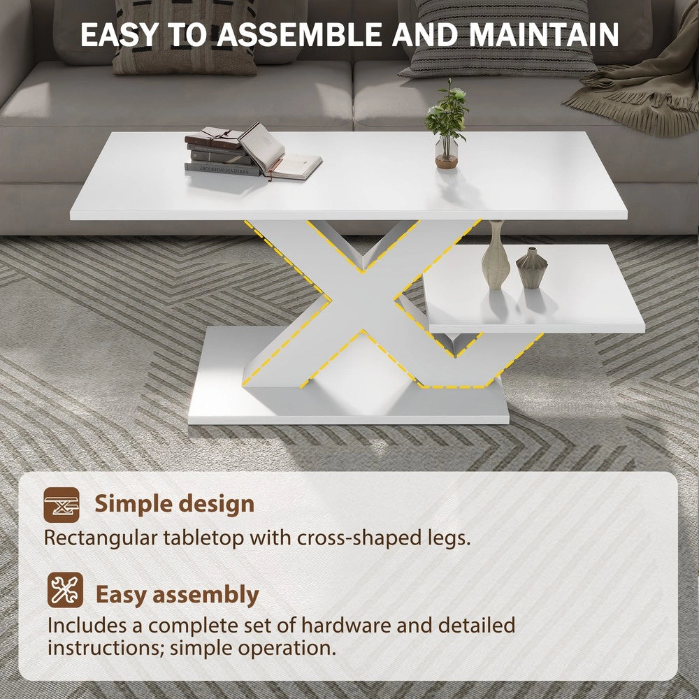 Tavolino da caff¨¨ rettangolare ¨C Minimal ¨C bianco lucido MDF gambe a X 100x48x45cm