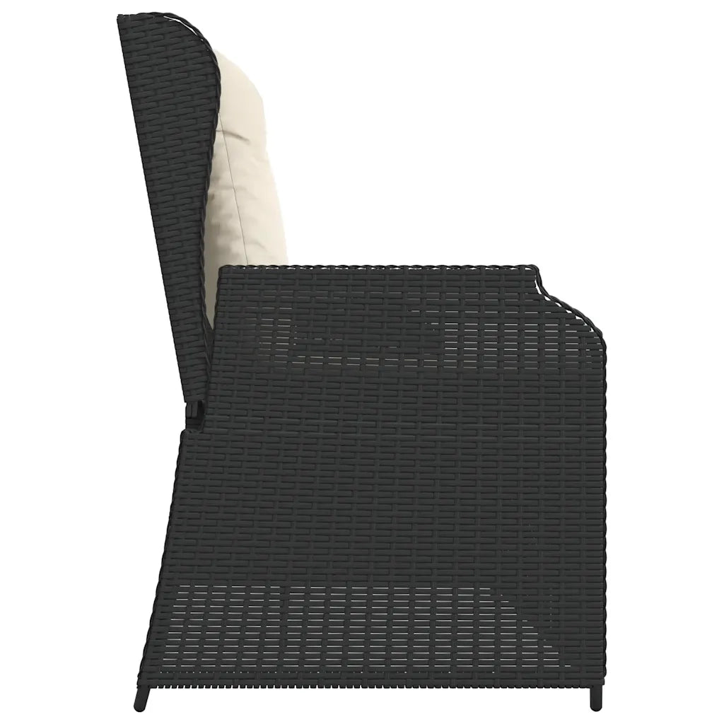 Panca Reclinabile da Giardino con Cuscini-Sgabello-Sedia da esterno Nera in Polyrattan 211578