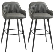 Set 2 Sgabelli da Bar Moderni con Poggiapiedi e Schienale, Finta Pelle PU e Acciaio, Grigio