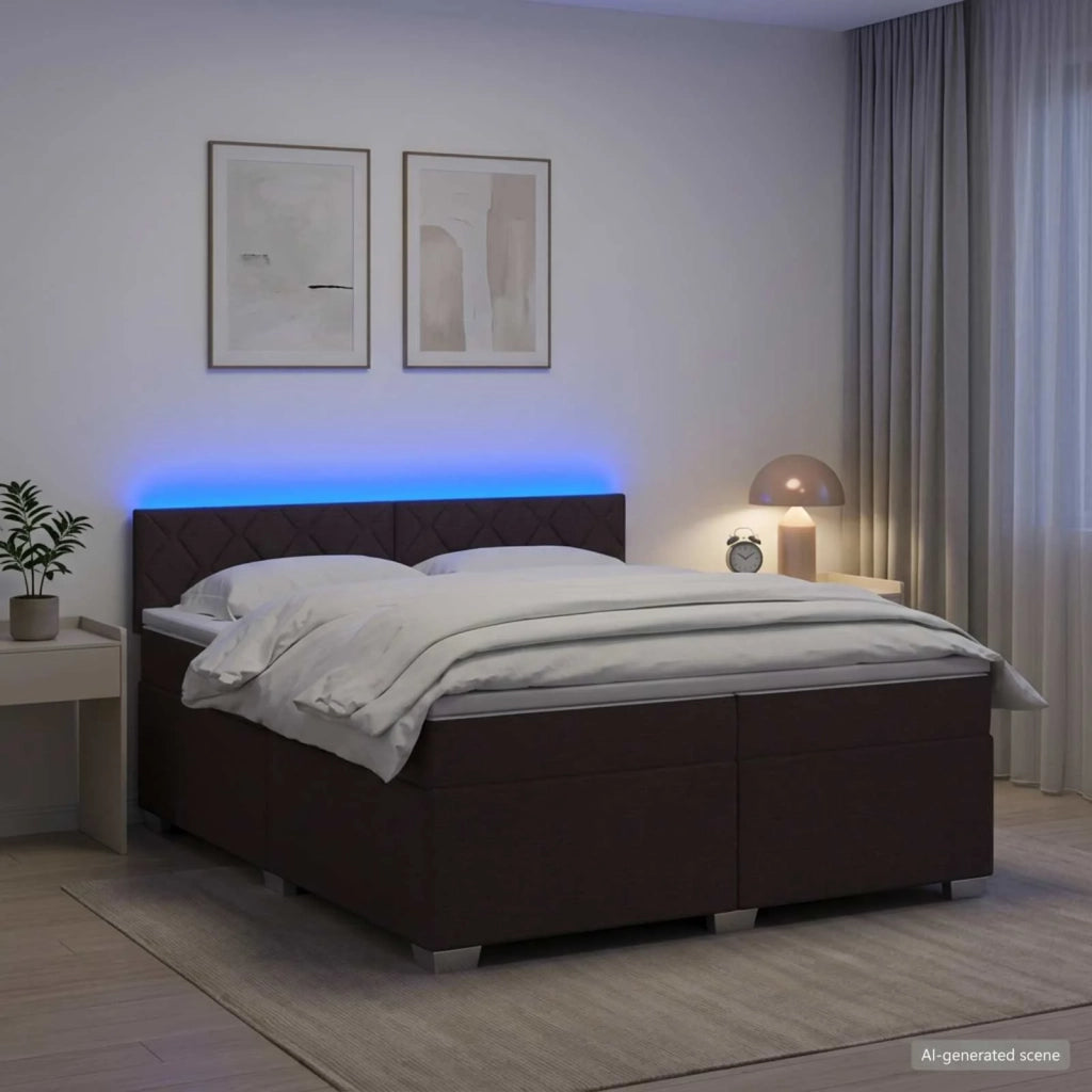 Letto con Box Spring, Materasso e LED Marrone Scuro Tessuto 3452032