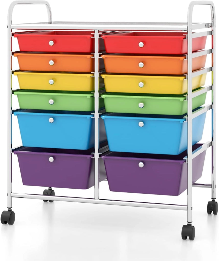 Carrello Portaoggetti con Ruote, 12 Cassetti Rimovibili, Carrello a Rotelle per Soggiorno, Ufficio, Camera da Letto, 64x38x75 cm, 3 Colori