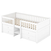 Letto a soppalco 90×200 cm con 4 cassetti; sbarre e scala; senza materasso; pino; bianco; per camera da letto