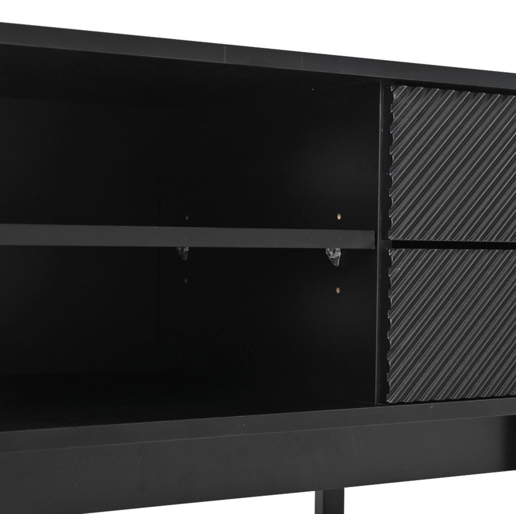 Mobile TV 200x40x50.5 cm con 2 porte e 2 cassetti; 3 livelli e 45 kg; truciolare e vetro temperato nero