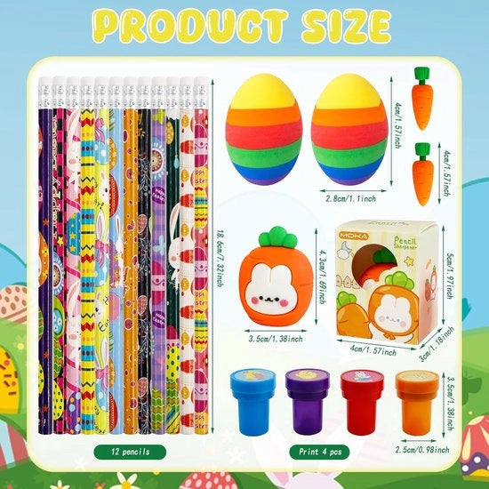 Set di 12 pennarelli di Pasqua per bambini con gomme, timbri e punteruoli - Regali per bambini per festa di compleanno