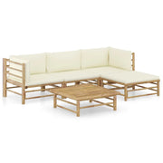 Set di mobili da giardino mobili da esterno set da 5 pezzi con cuscini bambù bianco crema 02_0016305