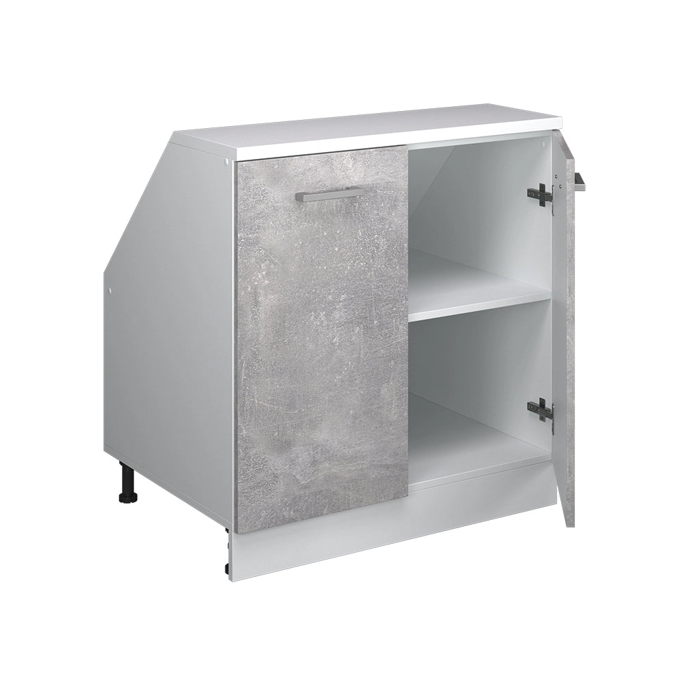 Mobile cucina sottotetto R-Line Calcestruzzo/Bianco 80 cm con 2 porte, carcassa 60 cm profondità Vicco