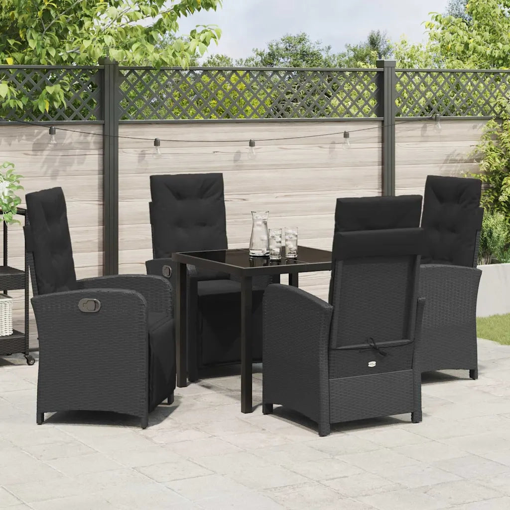 Set da Pranzo per Giardino con cuscino 5 pcs Nero polyrattan 3380310