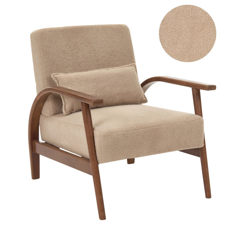 Poltrona classica retrò in tessuto con braccioli e cuscino Gambe in legno di gomma beige sabbia Retro Classico Soggiorno Tradizionale