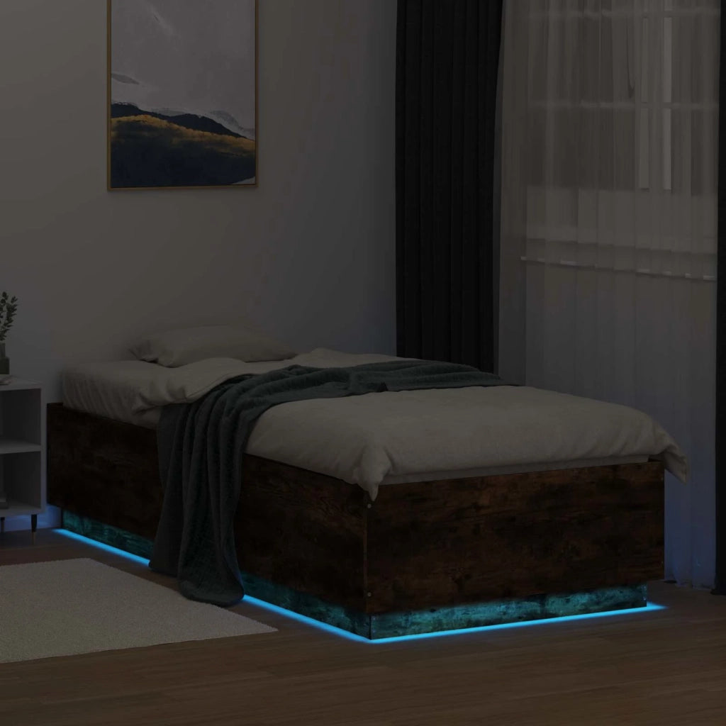 Letto con LED Rovere Fumo 80 x 200 cm Legno ingegnerizzato 3429567