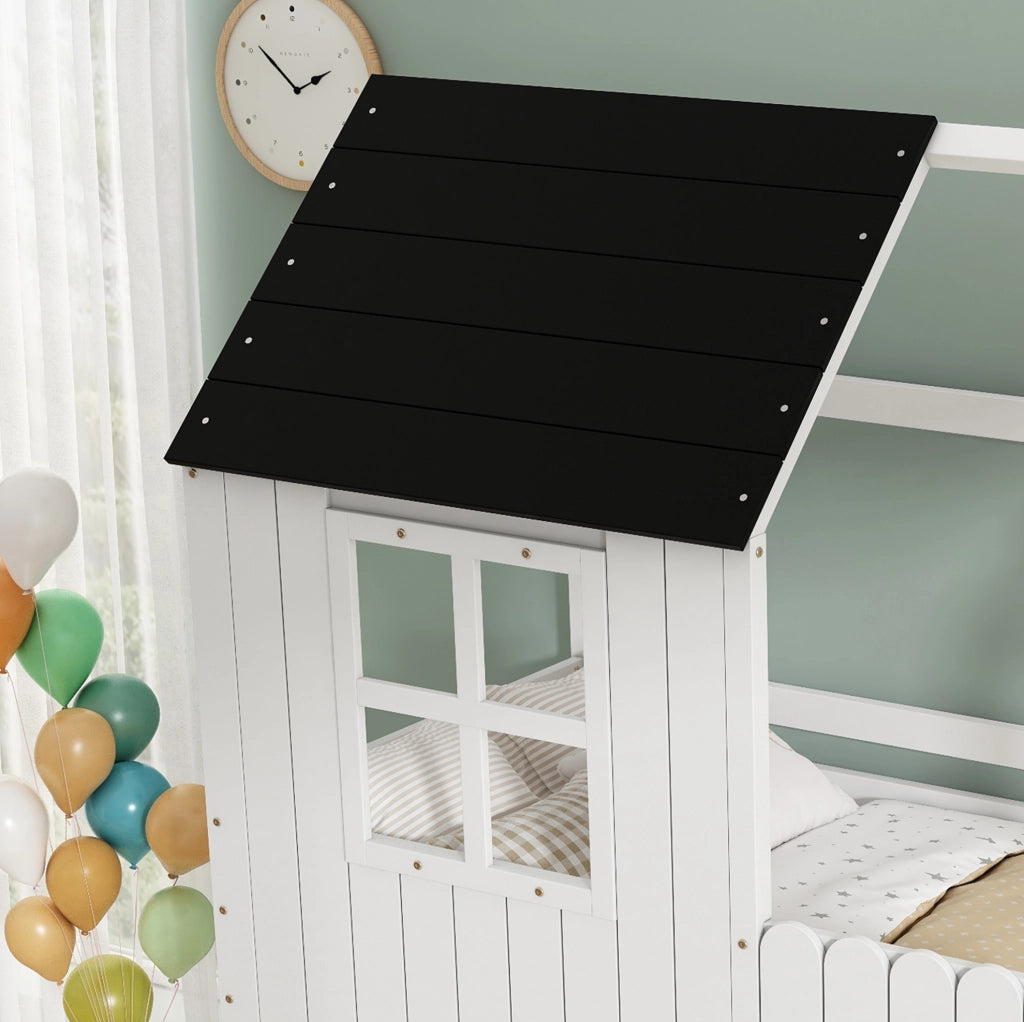 Letto a soppalco per bambini 90x200 cm con design casetta e scala