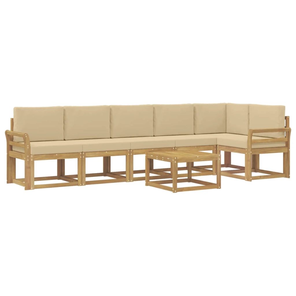 Set di divani da esterno 7 pz Bianco e Beige Poliestere 3387737