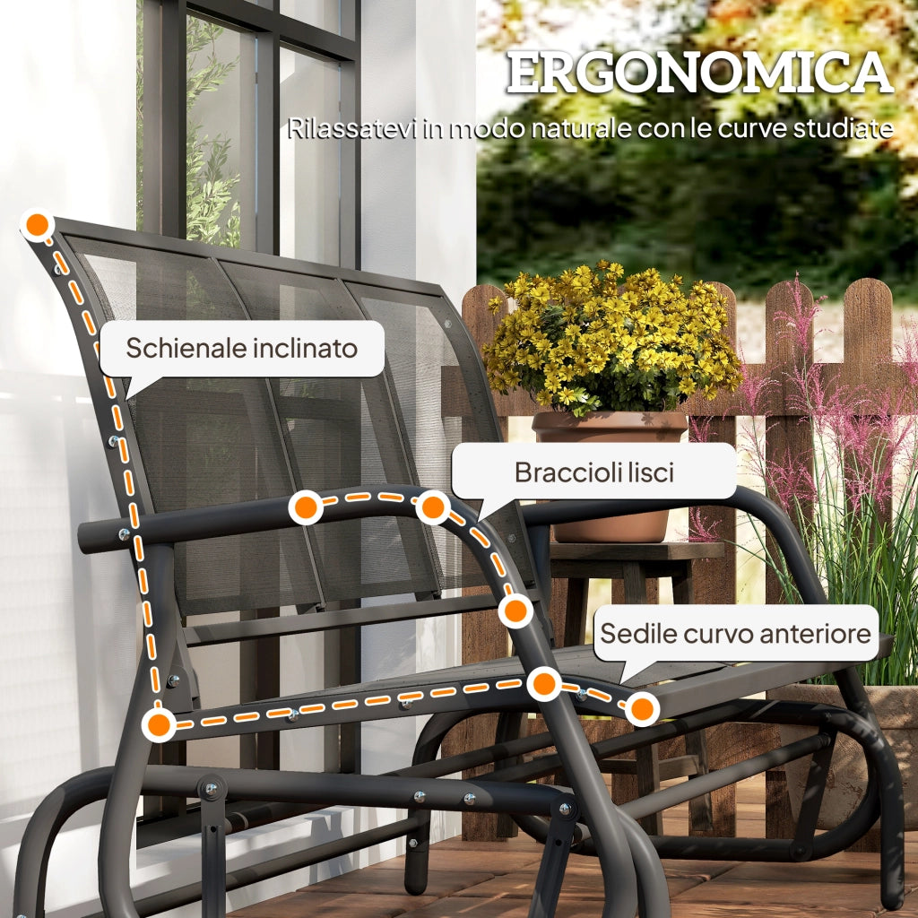 Panchina a Dondolo 3 Posti ¨C Zephmum ¨C Nero Metallo Tessuto 147x70x85