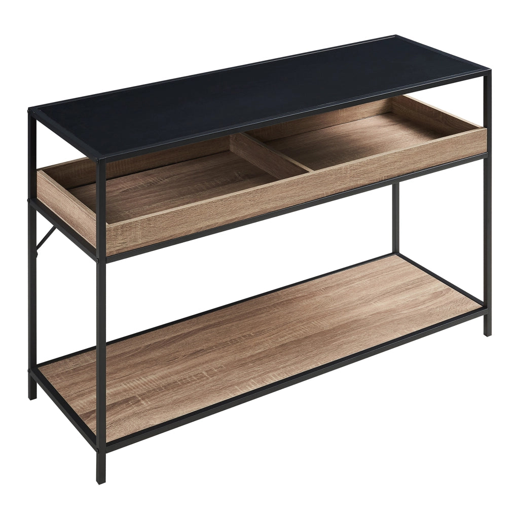 Tavolo a Consolle Belana con Ripiano e Scomparti Aperti 110 x 40 x 80 cm - Nero / Effetto Rovere [en.casa]