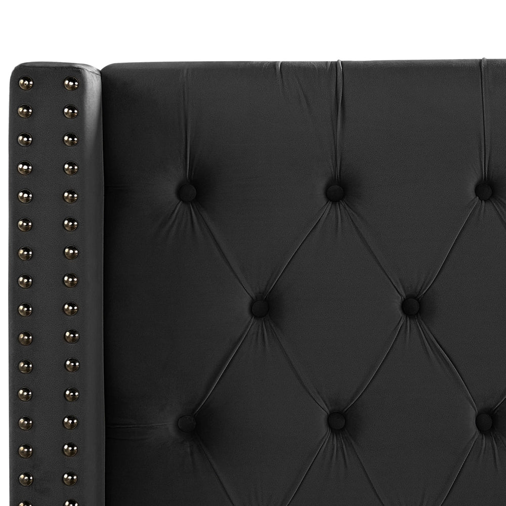 Letto a doghe velluto nero imbottito trapuntato poggiatesta 160 x 200 cm stile glamour elegante