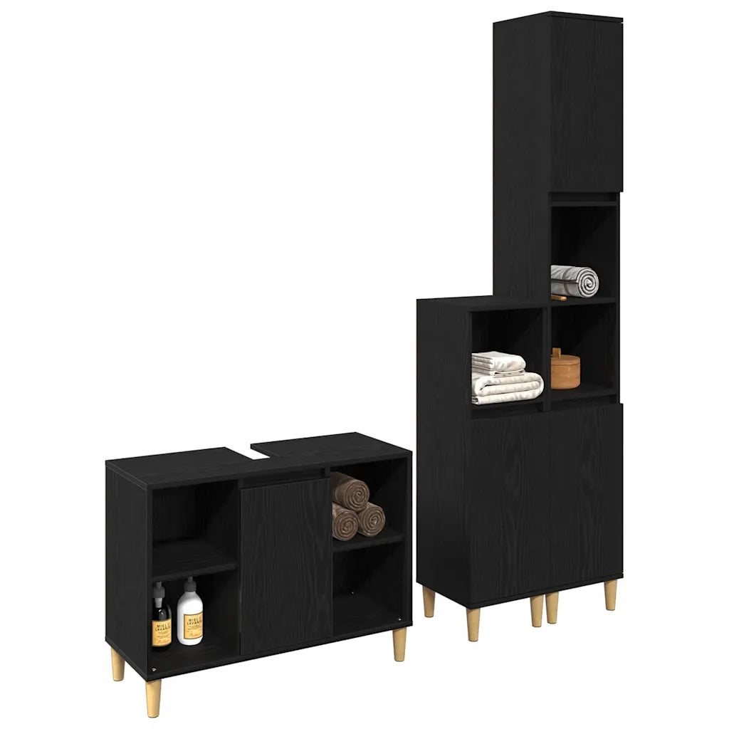Set di mobili per il bagno 3 pcs Nero Legno multistrato 3332584