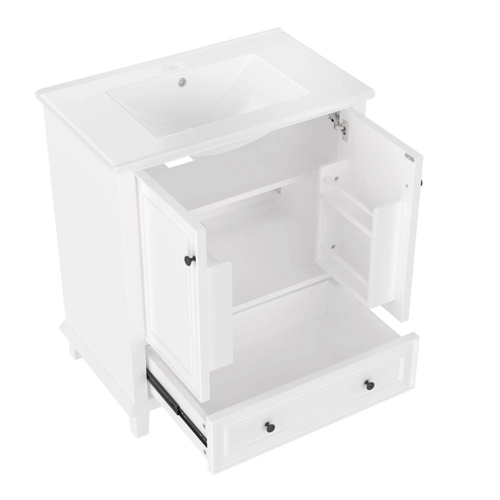 Mobile da bagno con lavabo - Xylo - 76x46x87cm - Bianco - Resistente all'umidit??, grande spazio di stoccaggio, lavabo in ceramica integrato