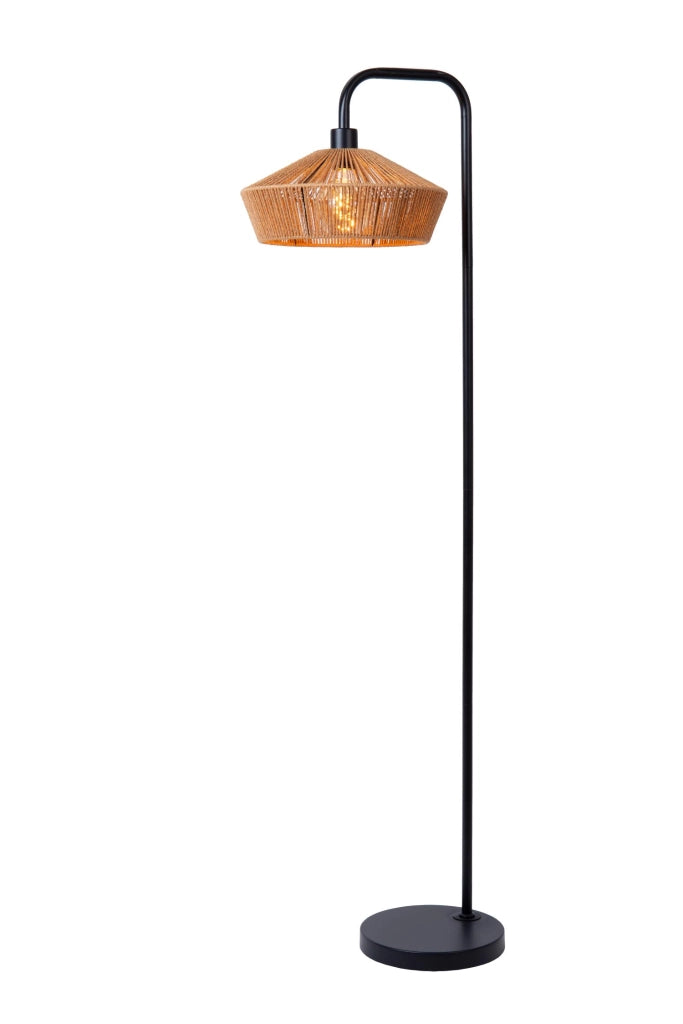 Lampada da terra YUNKAI in carta beige nera E27 Lucide