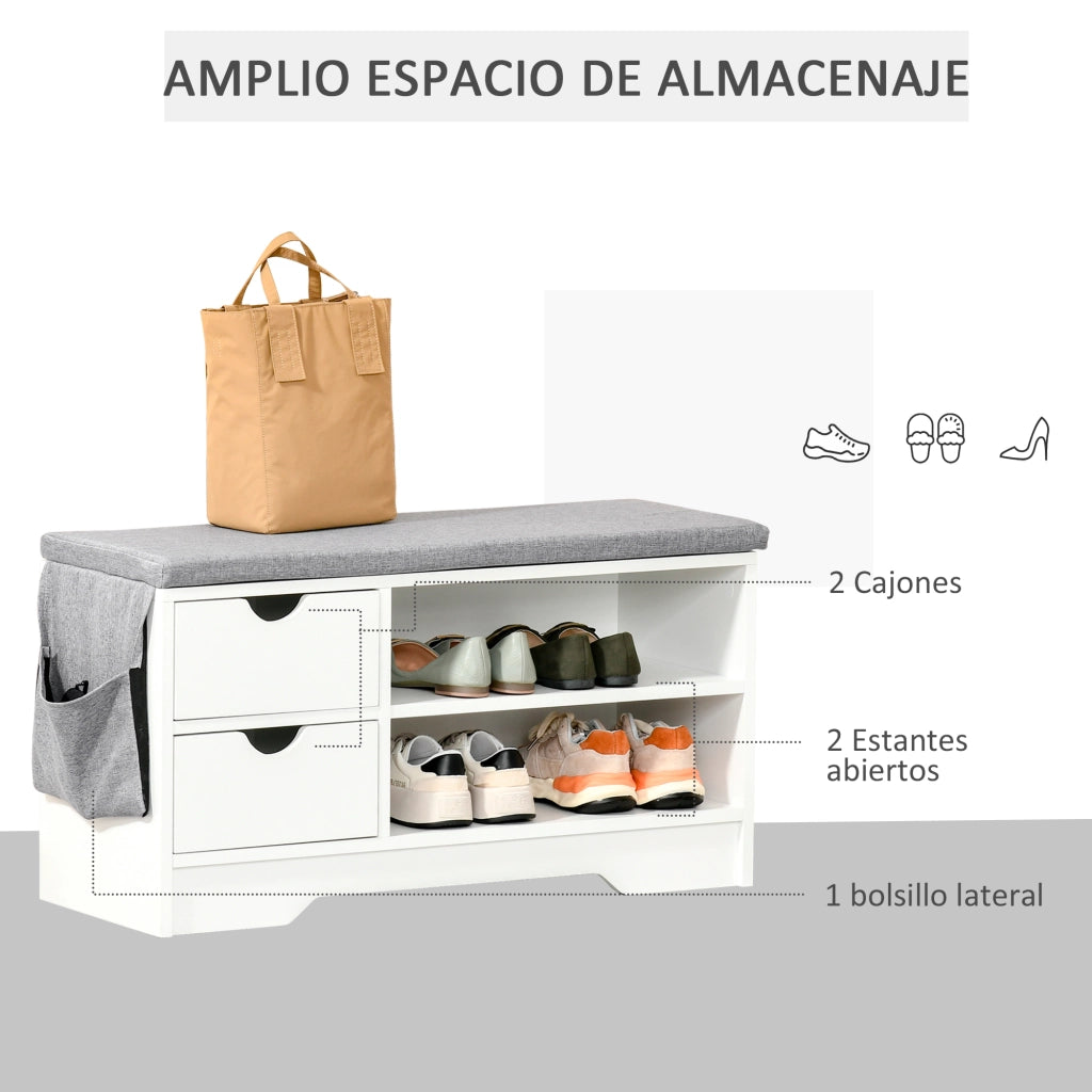 Sedia da scarpe con 2 cassetti ¨C Minimal ¨C Bianco e Grigio 80,5x30,5x43,5 cm