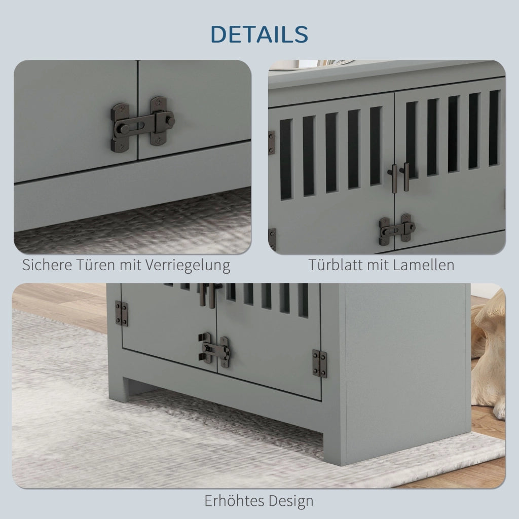 Casetta per cani con ciotole e vano portaoggetti ¨C zephmum ¨C 35.5x60x30 cm, grigio