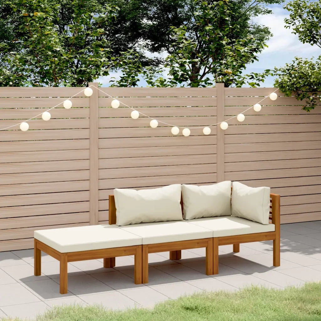 Set Divani da Giardino 3 pz con Cuscini Crema in Legno Acacia 3086953