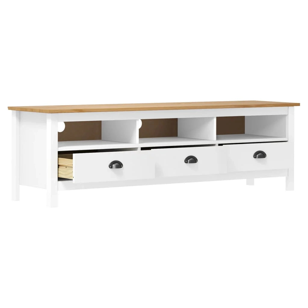 Mobile TV multimediale scaffale TV credenza TV sala da pranzo soggiorno camera da letto Hill Range 158 x 40 x 47 cm legno di pino massiccio bianco 02_0027639